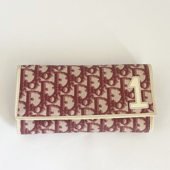 DIOR #1 Wallet by John Galliano Red Trotter Long Canvas Leather - Picture 7 of 16